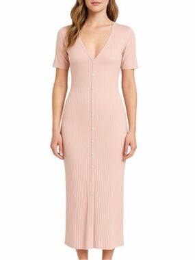 Soncy Pink Ribbed Button-Down Maxi Dress - Size 0 (equivalent to a US 12)